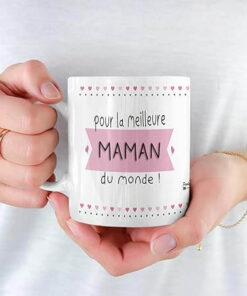 Pour la meilleure maman du monde, mug rose et blanc avec petit cœur, image de base
