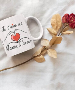 mug je t'aime ma maman d'amour image pour produits sur fond avec fleur