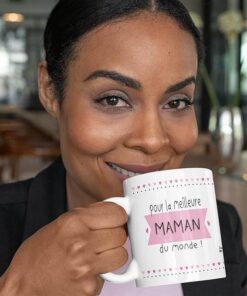 Pour la meilleure maman du monde mug rose et blanc avec petit cœur