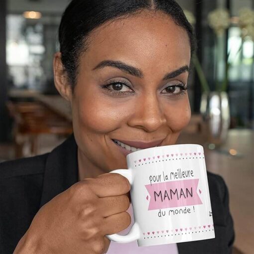 Pour la meilleure maman du monde mug rose et blanc avec petit cœur