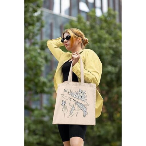 Tote-bag-femme-au-chapeau-poétique-avec-papillon-image-galerie-5
