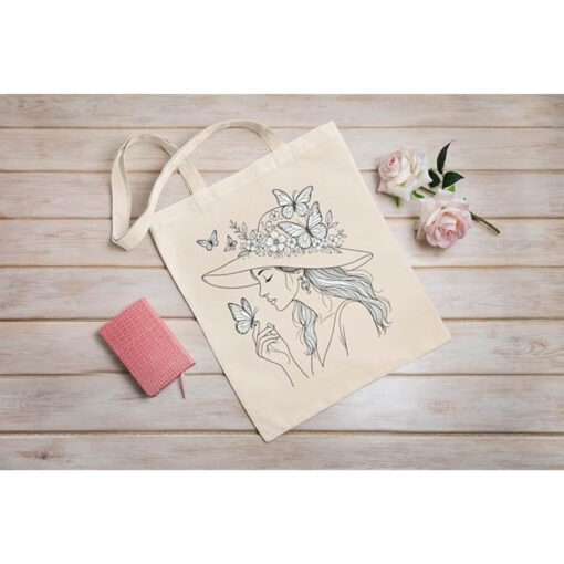 Tote-bag-femme-au-chapeau-poétique-avec-papillon-image-galerie-3