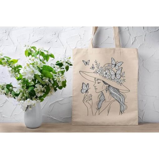 Tote-bag-femme-au-chapeau-poétique-avec-papillon-image-galerie-2